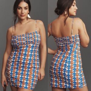 ❤️ NWT The Ophelia Sleeveless Linen Slim Mini Dress by Maeve Blue Floral Wave 12